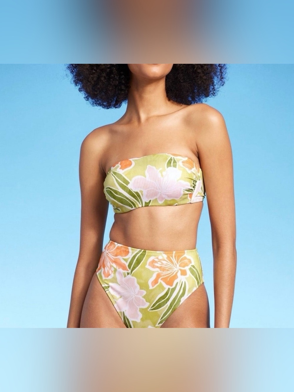 Shade & Shore Women's Ribbed Hidden Underwire Bandeau Bikini Top Size 36D NWT
